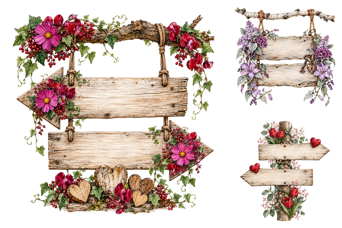 Floral Wooden Sign PNG Bundle