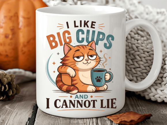 Funny Cat Big Cups Coffee Quote Mug Wrap