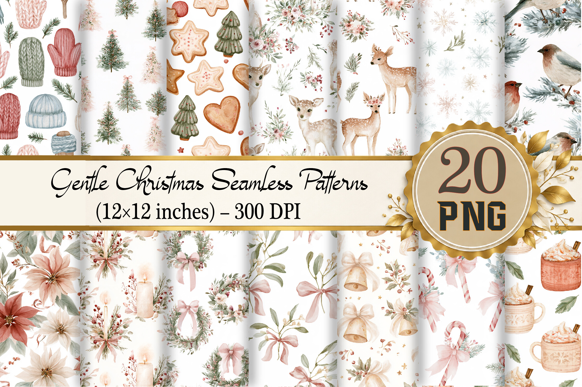 Gentle Christmas Seamless Patterns