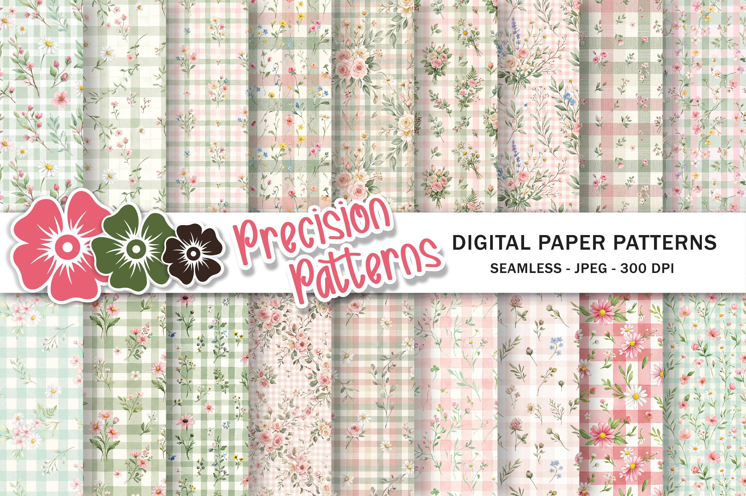 Gingham Flower Seamless Patterns