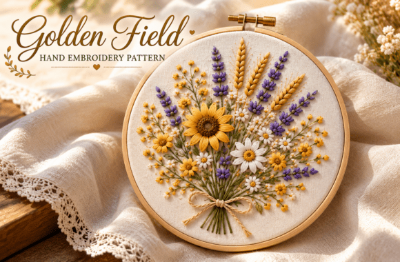 Golden Field Wildflower Hand Embroidery