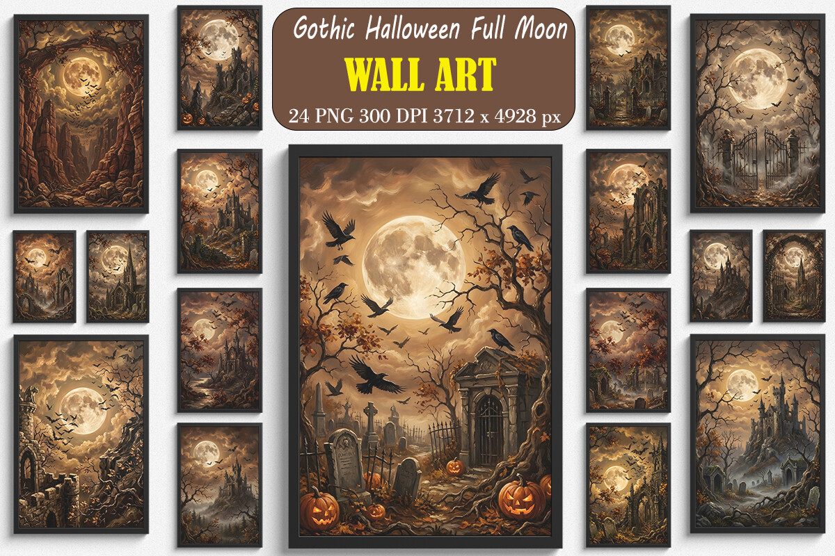 Gothic Halloween Full Moon Wall Arts