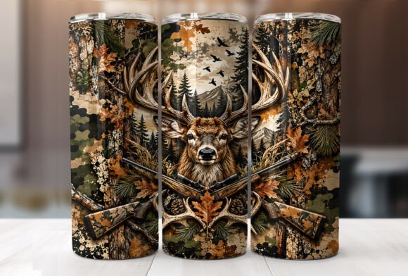 Hunting Deer Camo 20 Oz Tumbler Wrap PNG