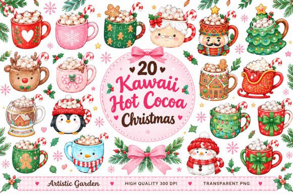 Kawaii Hot Cocoa Christmas Clipart
