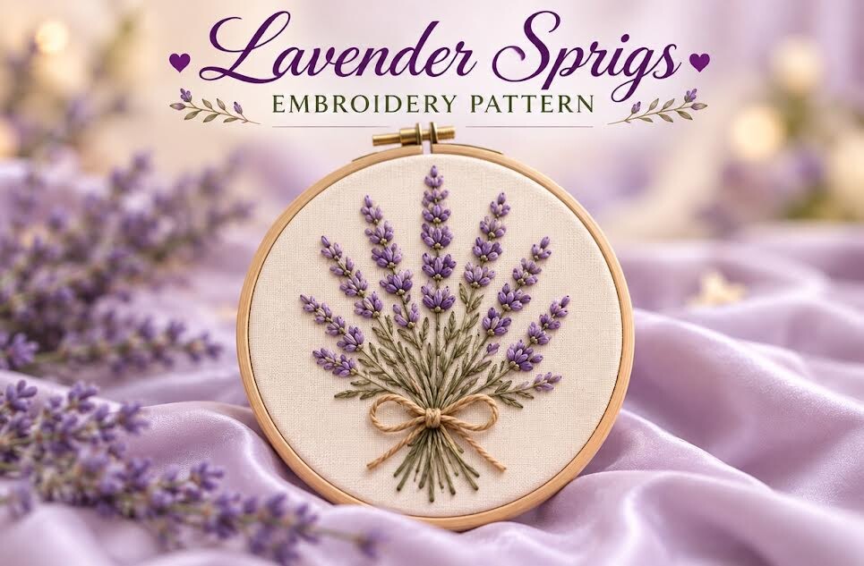 Lavender Sprigs Embroidery Hand Pattern