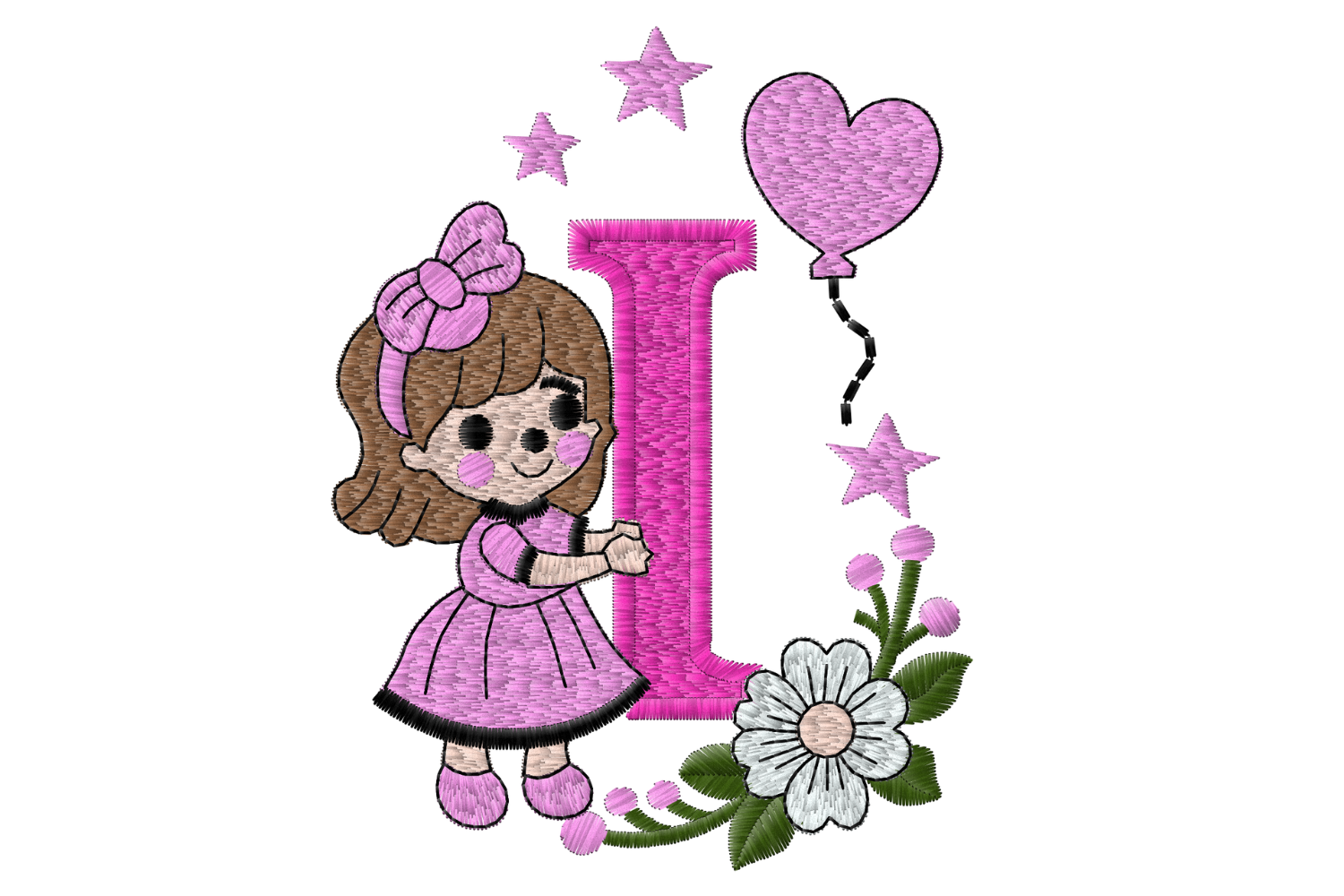 Letter I Girl Machine Embroidery Design