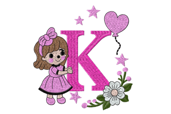 Letter K Girl Machine Embroidery Design