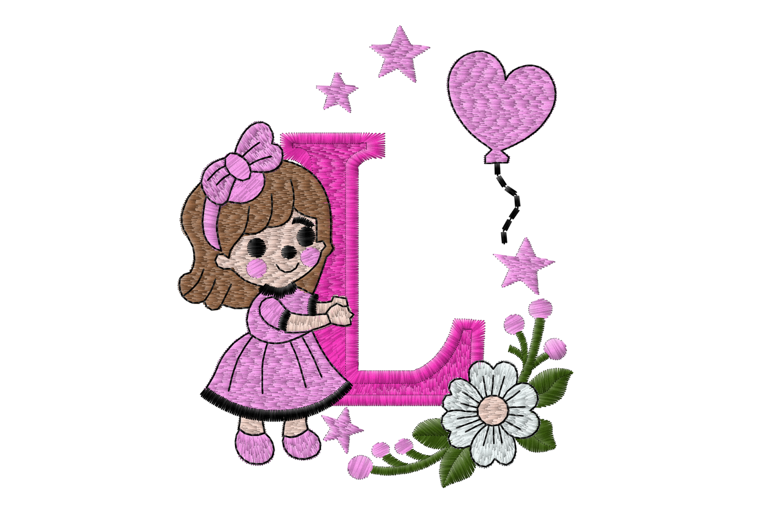 Letter L Girl Machine Embroidery Design