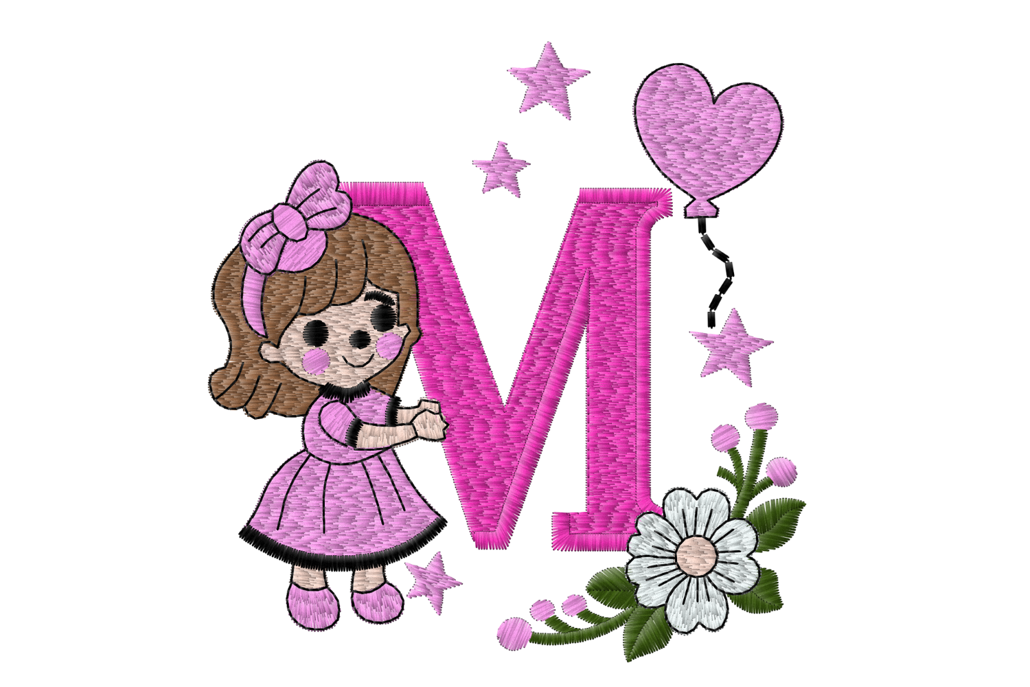 Letter M Girl Machine Embroidery Design