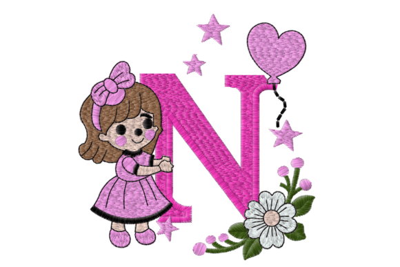 Letter N Girl Machine Embroidery Design