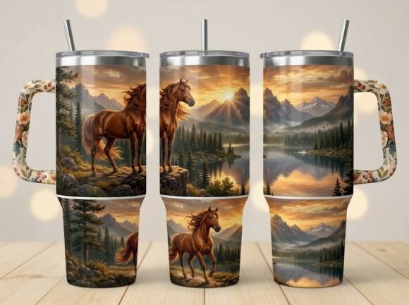 Majestic Mountain Horse Tumbler Design
