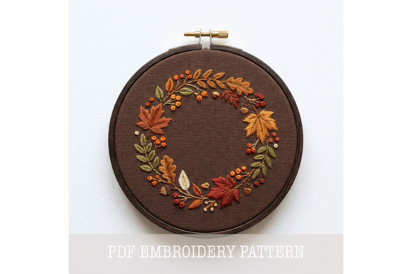 Maple Acorn Wreath Embroidery Pattern