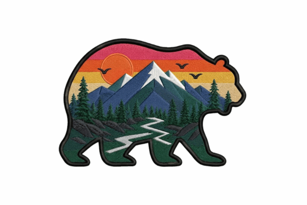 Mountain Forest Bear Embroidery Design
