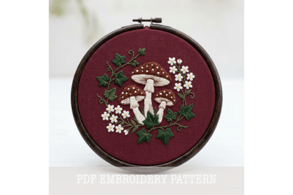 Mushroom Ivy Daisy Embroidery Pattern