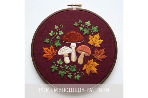 Mushroom Leaf Ring Embroidery Pattern