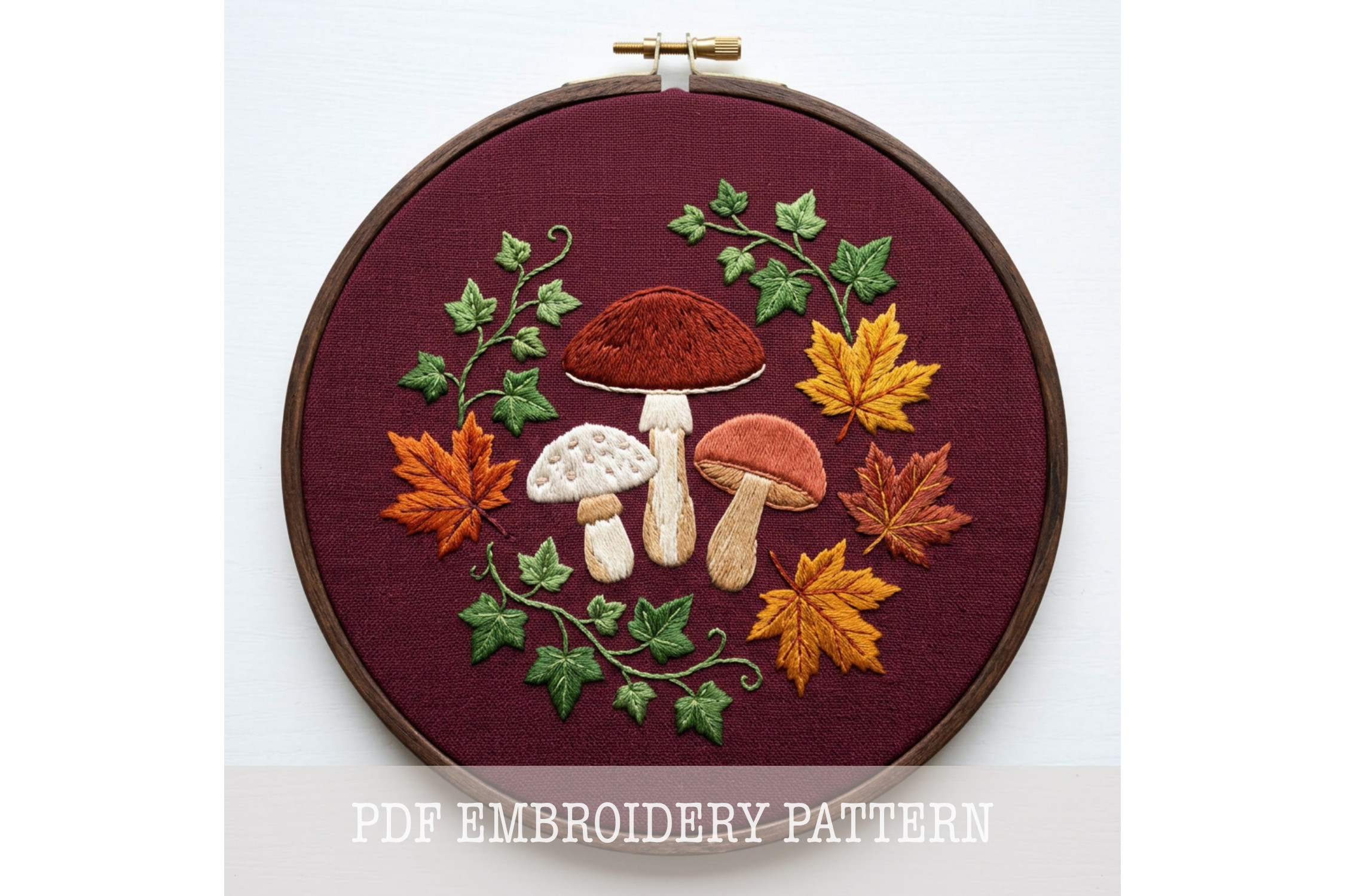 Mushroom Leaf Ring Embroidery Pattern