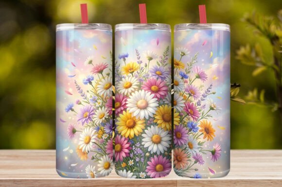 Pastel Rainbow Daisy Floral Tumbler Wrap