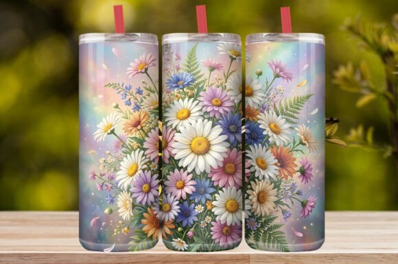Pastel Rainbow Daisy Floral Tumbler Wrap