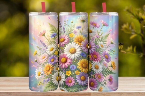 Pastel Rainbow Daisy Floral Tumbler Wrap
