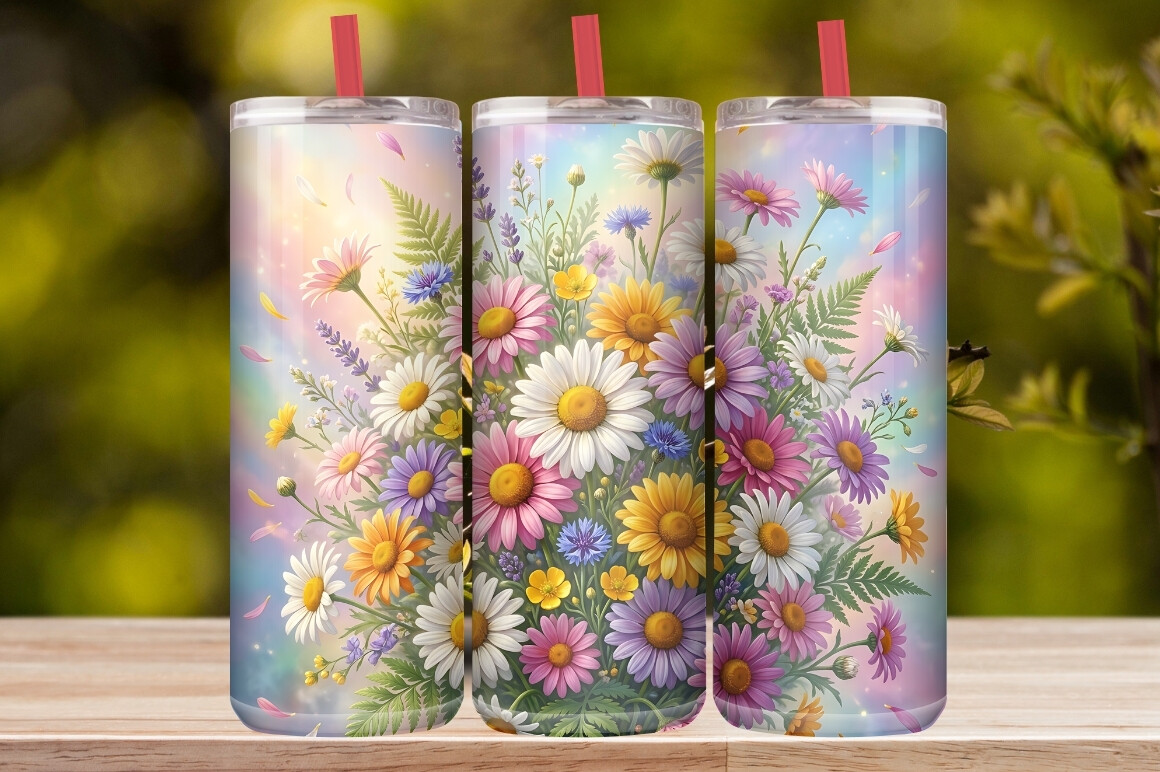 Pastel Rainbow Daisy Floral Tumbler Wrap