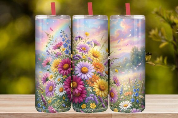 Pastel Rainbow Daisy Floral Tumbler Wrap