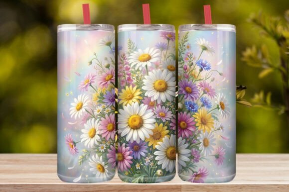 Pastel Rainbow Daisy Floral Tumbler Wrap
