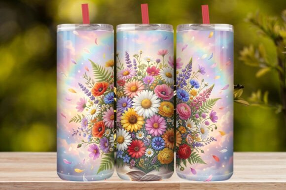 Pastel Rainbow Daisy Floral Tumbler Wrap