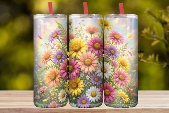 Pastel Rainbow Daisy Floral Tumbler Wrap