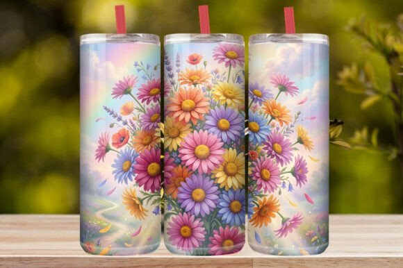 Pastel Rainbow Daisy Floral Tumbler Wrap