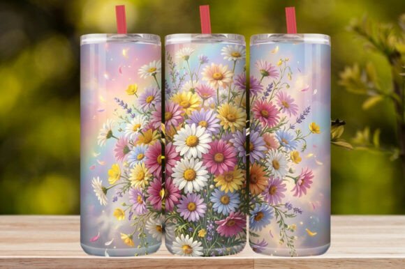 Pastel Rainbow Daisy Floral Tumbler Wrap
