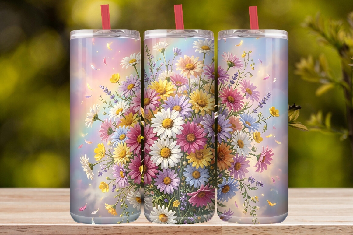 Pastel Rainbow Daisy Floral Tumbler Wrap