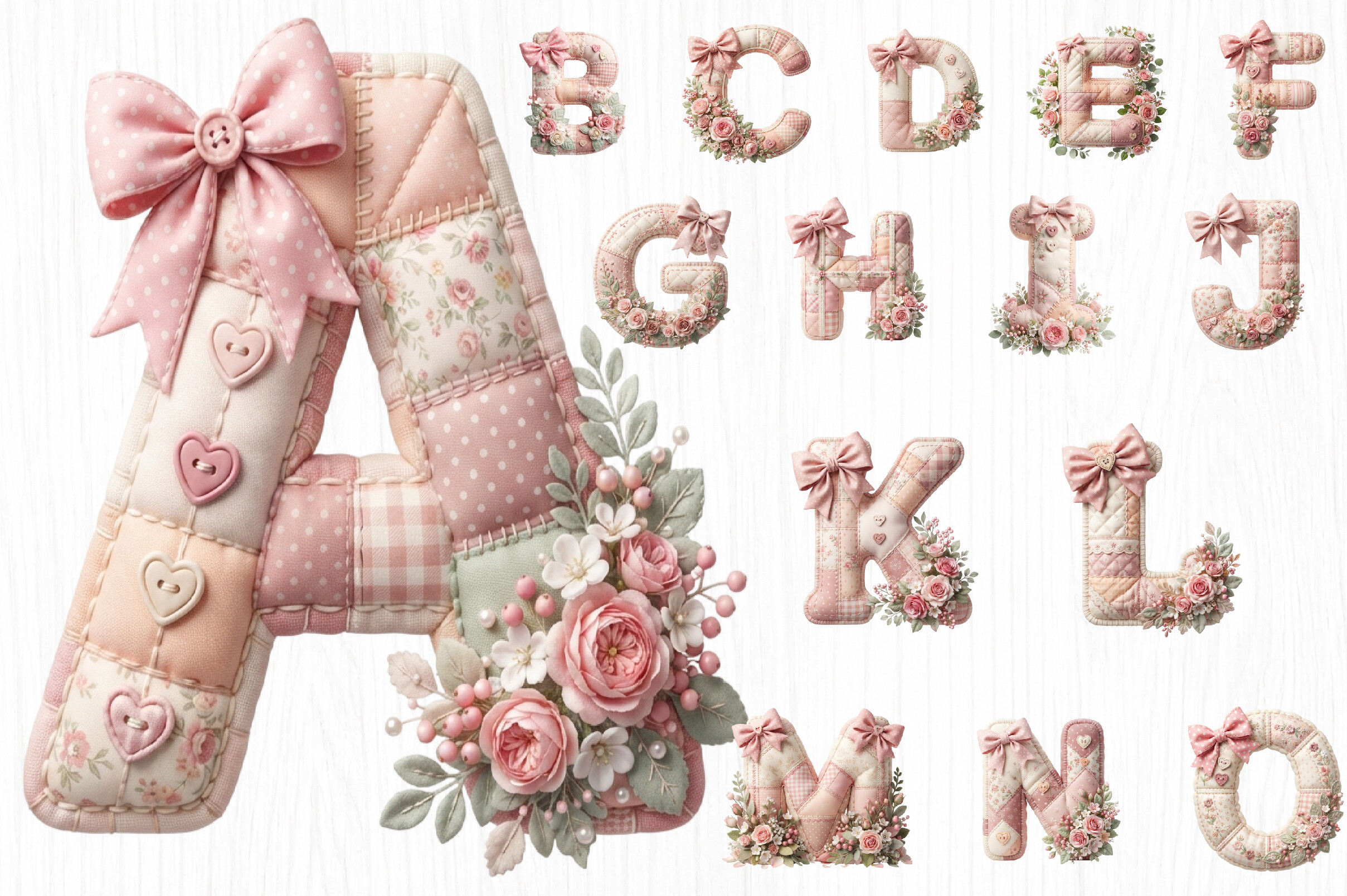 Patchwork Quilt Floral Alphabet Clipart