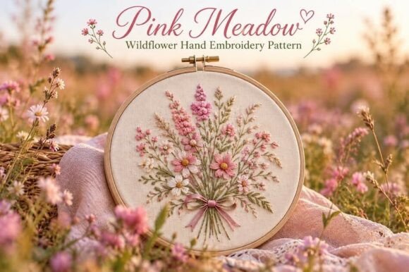 Pink Meadow Wildflower Hand Embroidery