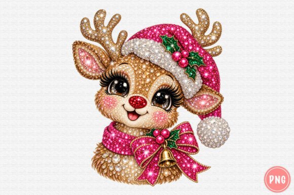 Pink Rhinestone Christmas Reindeer PNG Graphic T-shirt Designs By SinaCreation
