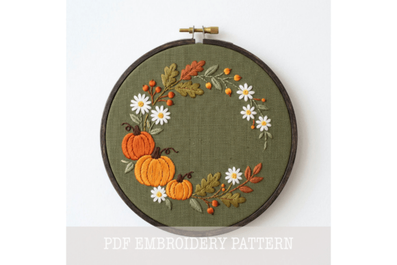 Pumpkin Daisy Wreath Embroidery Pattern