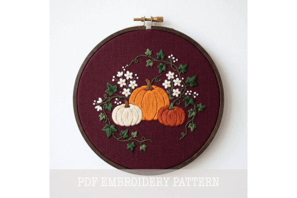 Pumpkin Ivy Daisy Embroidery Pattern