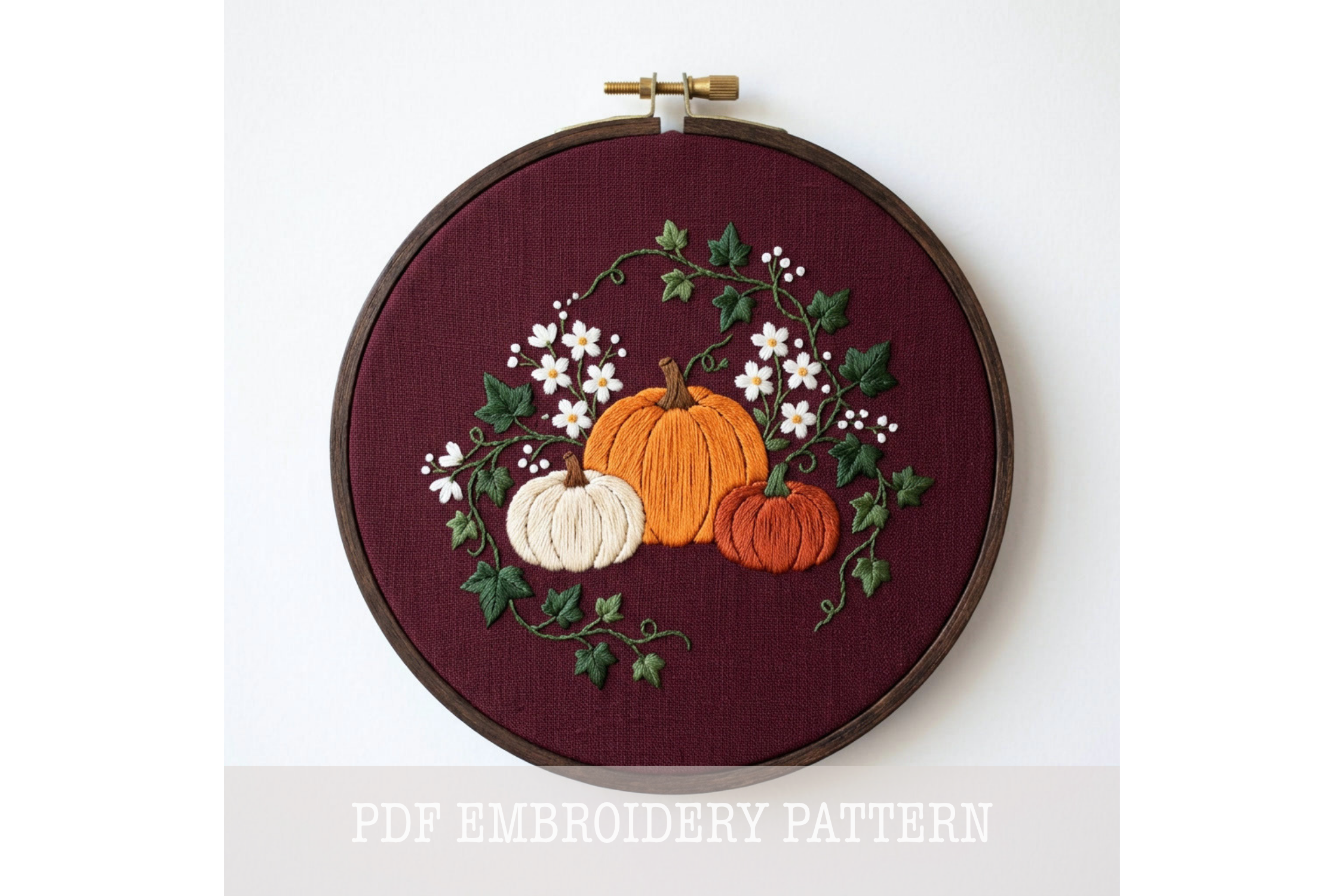 Pumpkin Ivy Daisy Embroidery Pattern