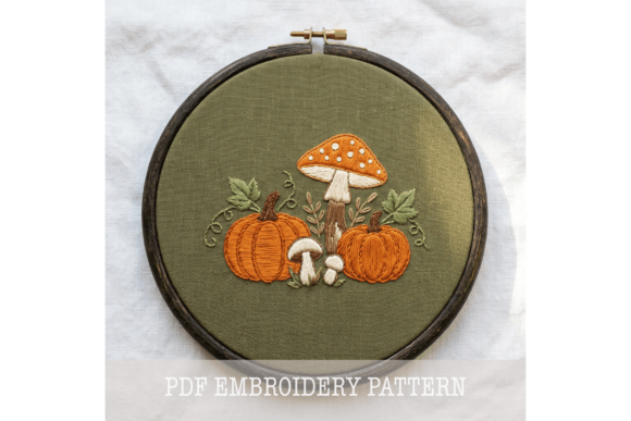 Pumpkin Mushroom Fall Embroidery Pattern