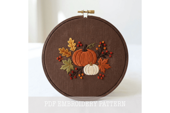 Pumpkin Oak Leaf Fall Embroidery Pattern