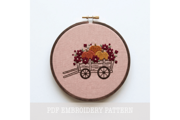 Pumpkin Wagon Cart Embroidery Pattern