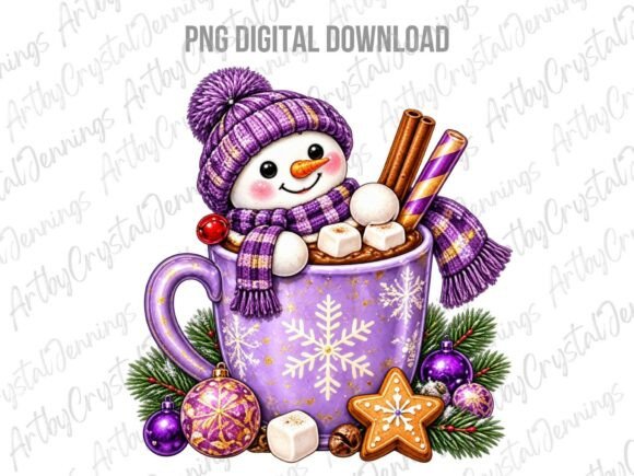Purple Cocoa Winter Snowman PNG