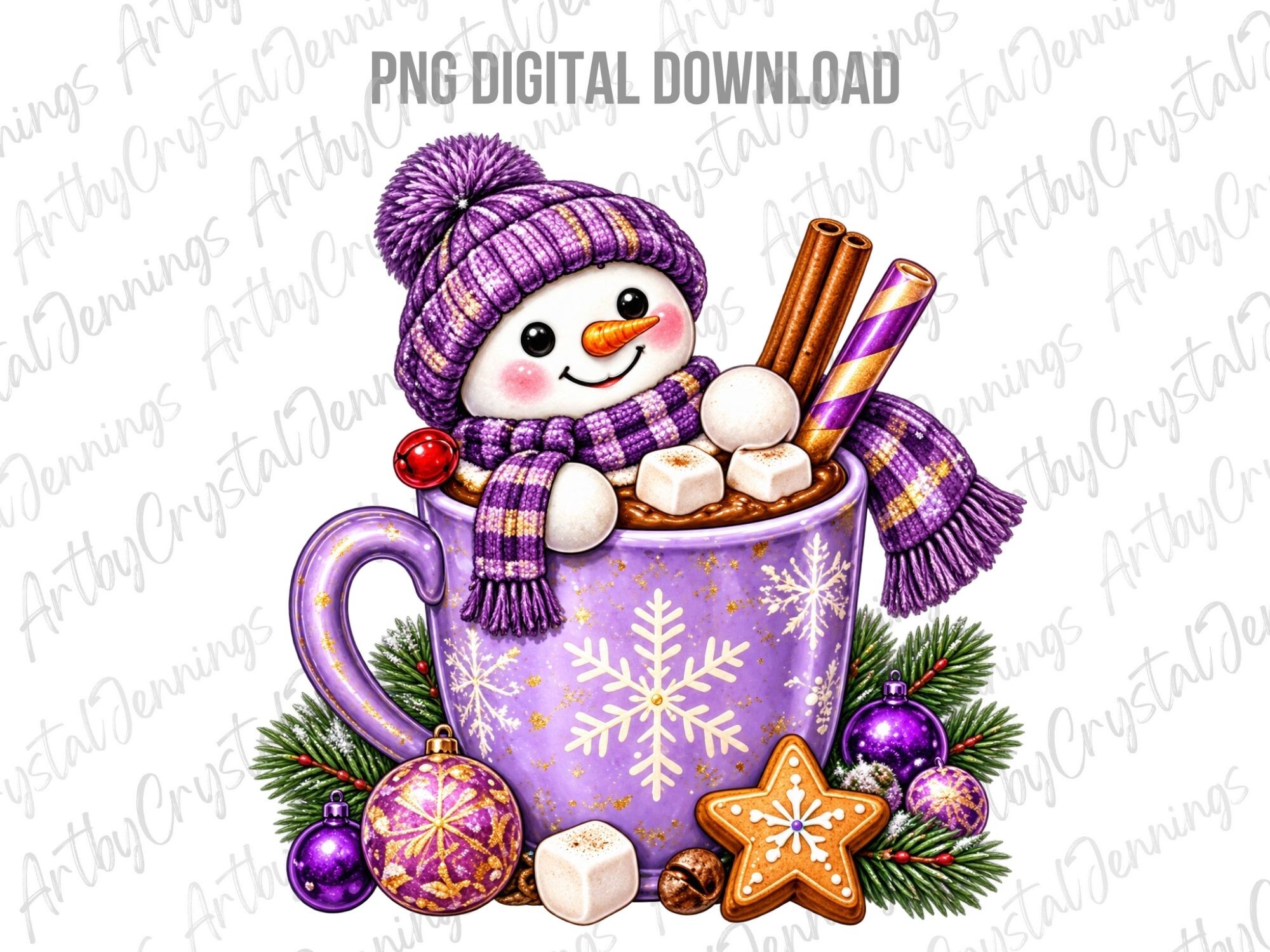 Purple Cocoa Winter Snowman PNG