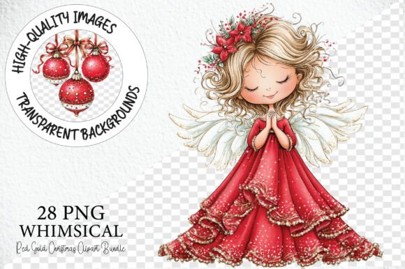 Red Gold Christmas PNG Clipart Bundle