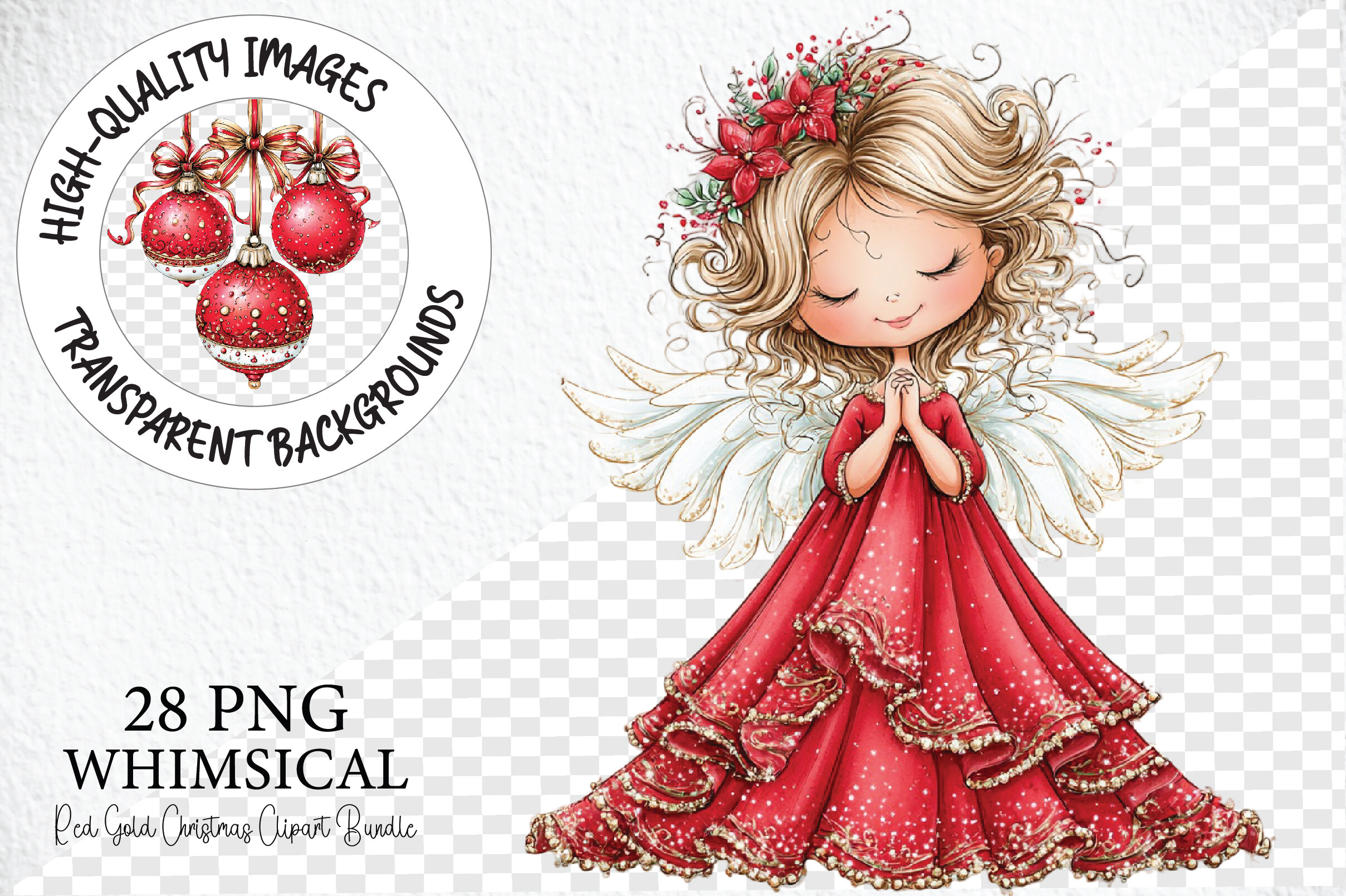 Red Gold Christmas PNG Clipart Bundle