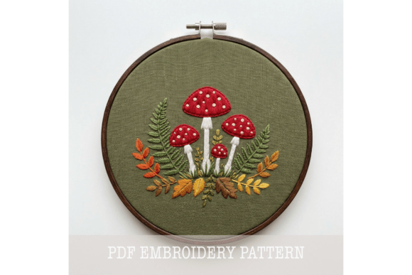 Red Toadstool Forest Embroidery Pattern