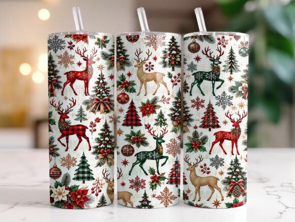 Reindeer Christmas Tree Tumbler Wrap PNG
