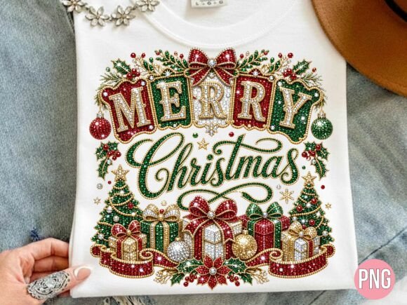 Rhinestone Merry Christmas PNG T-Shirt