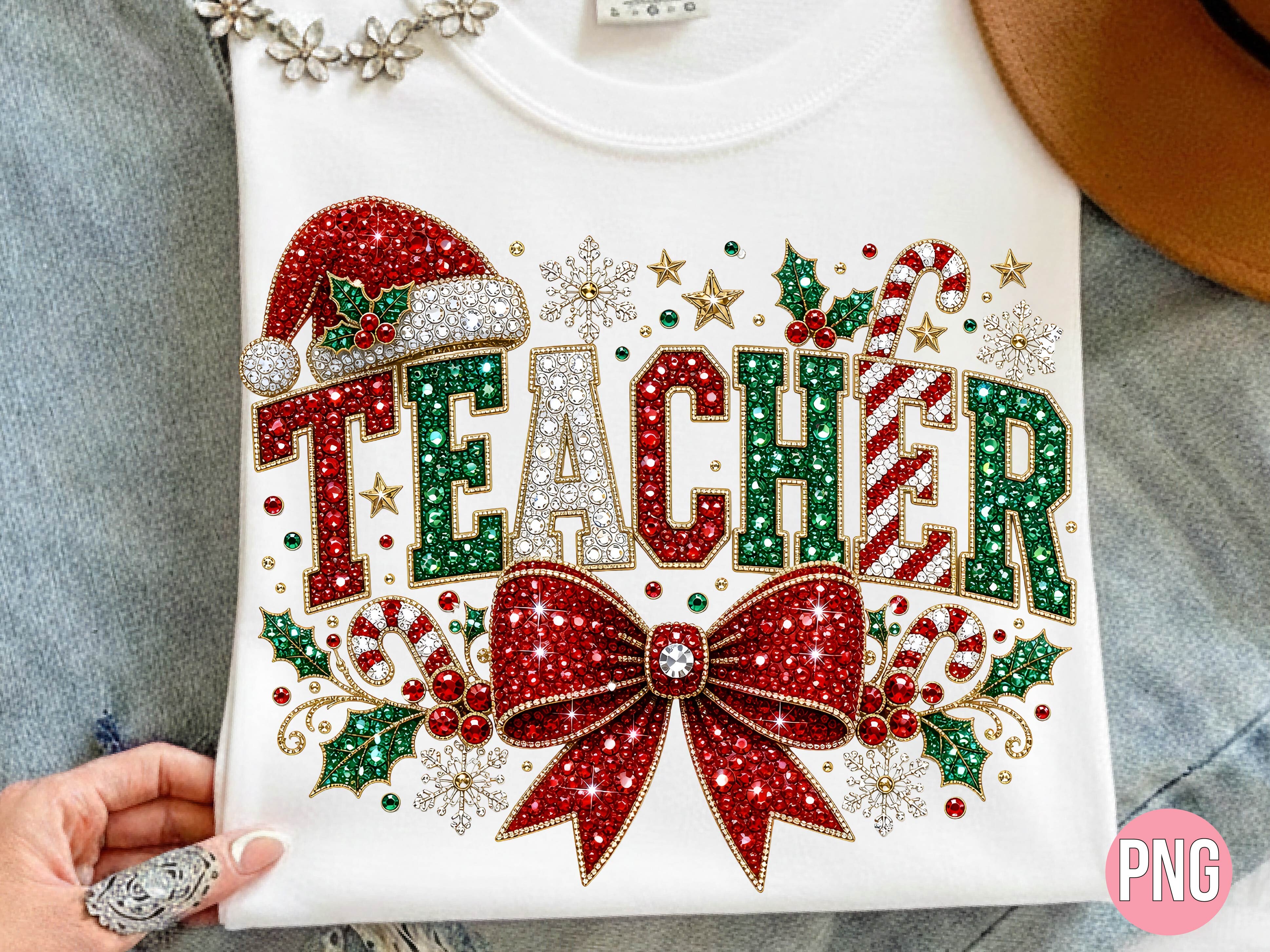 Rhinestone Teacher Santa PNG Shirt Graphic by DIGITAL HIVE · Creative ...