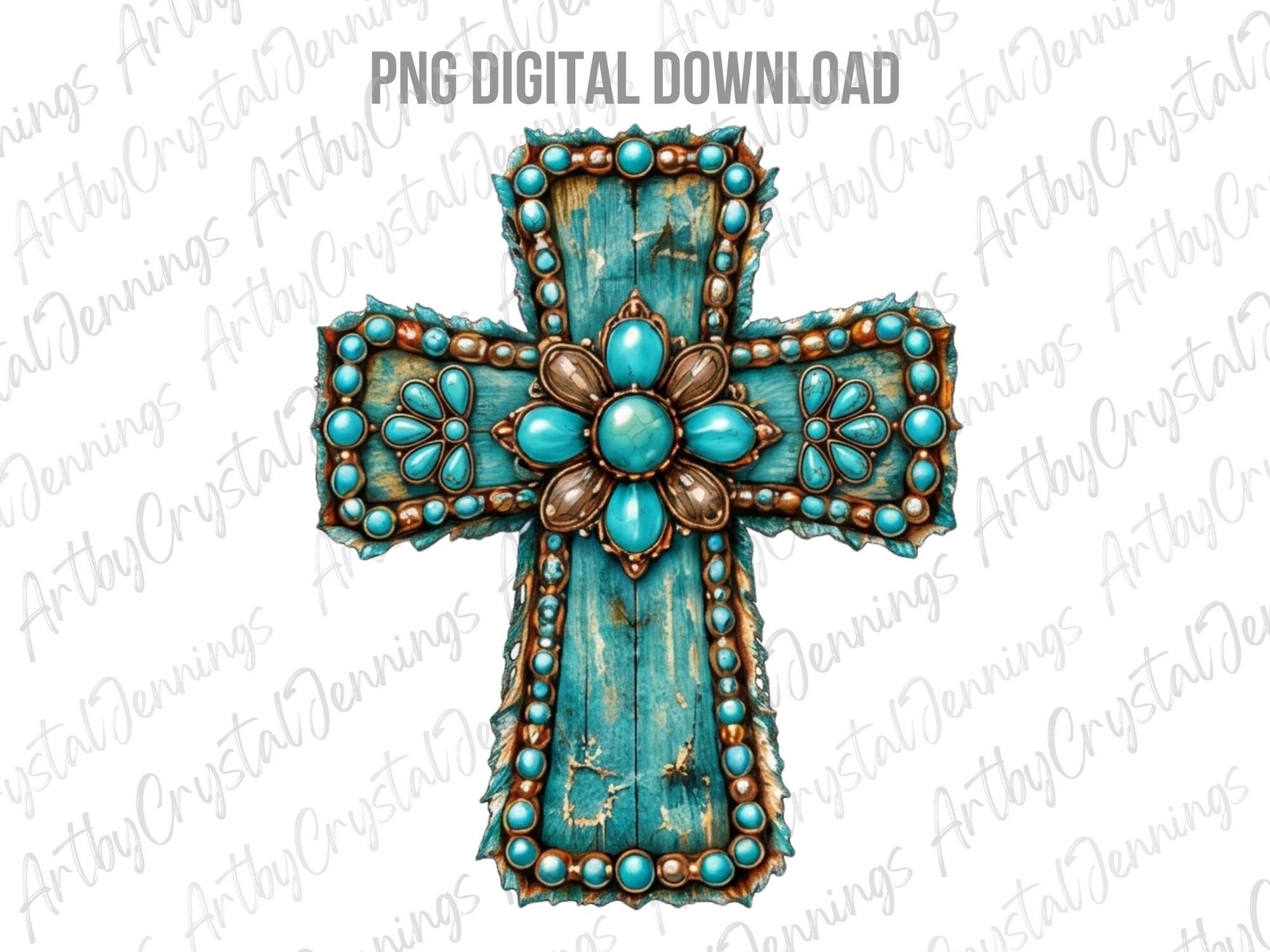 Rustic Western Turquoise Wood Cross PNG