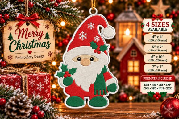 Santa Christmas Ornament Embroidery